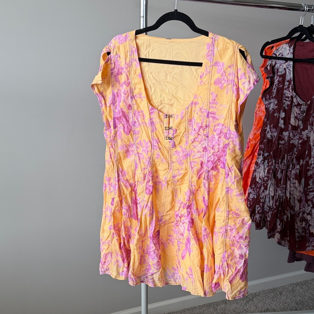 Free People Yellow and Pink Tunic